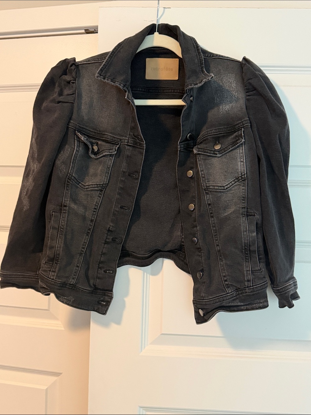Retrofete Black Puff-Sleeve Denim Jacket